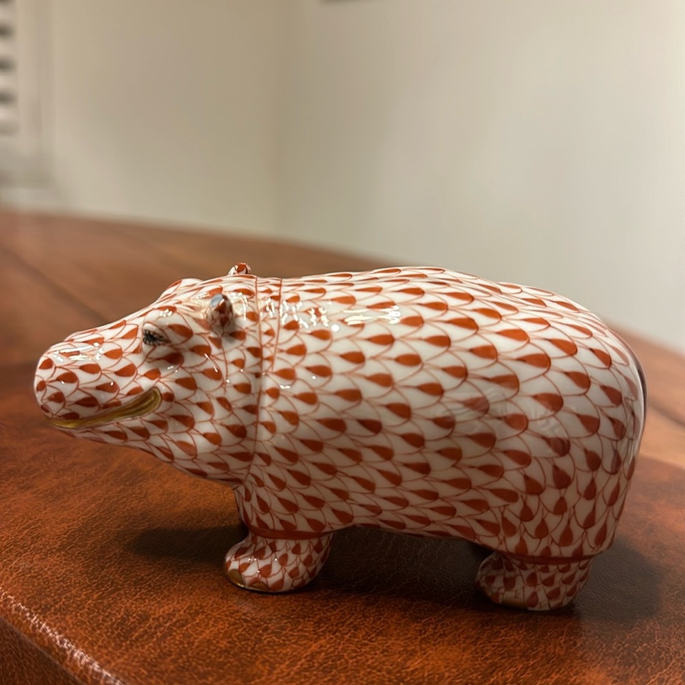Herend Hippo. Blue and Orange. Made in Hungary.